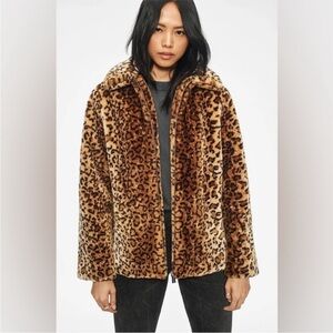 NWT Anine Bing Molly Leopard Print Faux Fur Jacket Size Small